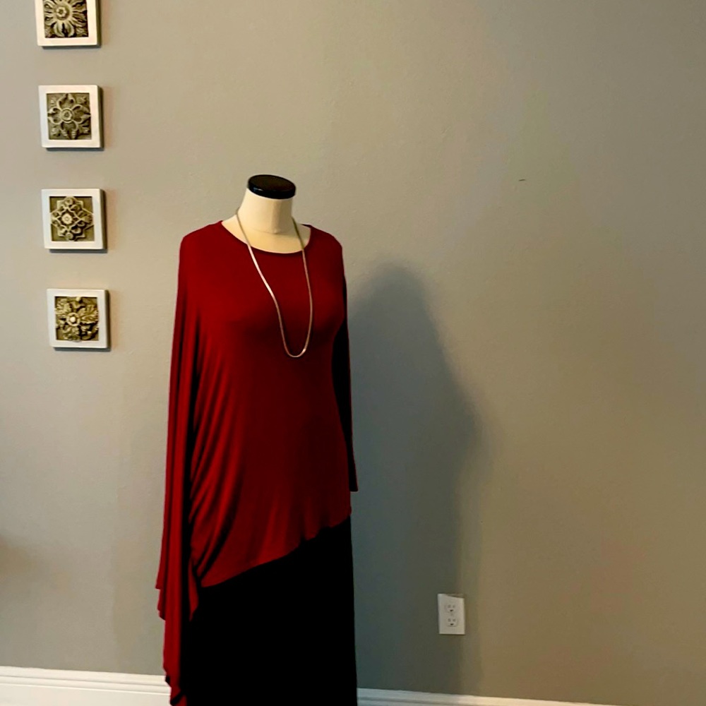 Women Dark red (burgundy)top. One sleeve one shawl sleeve.